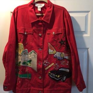 Great Red Denim Decorated Jacket.
